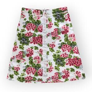 Y2K Speechless Pink Green Geranium Floral A-Line Skirt Stretch Cotton Size 6